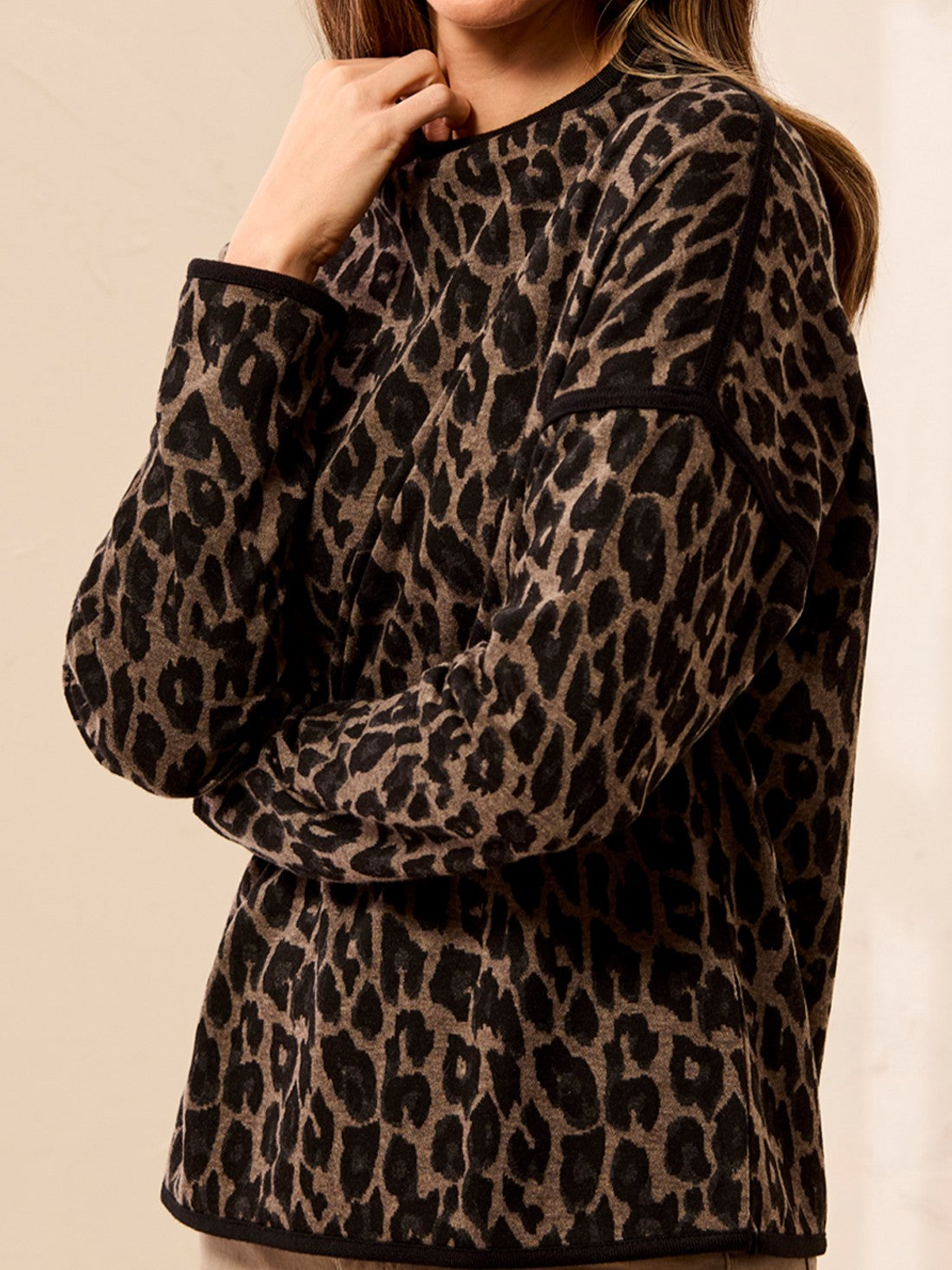 Tribal Animal Leopard Brushed Mock Neck Top
