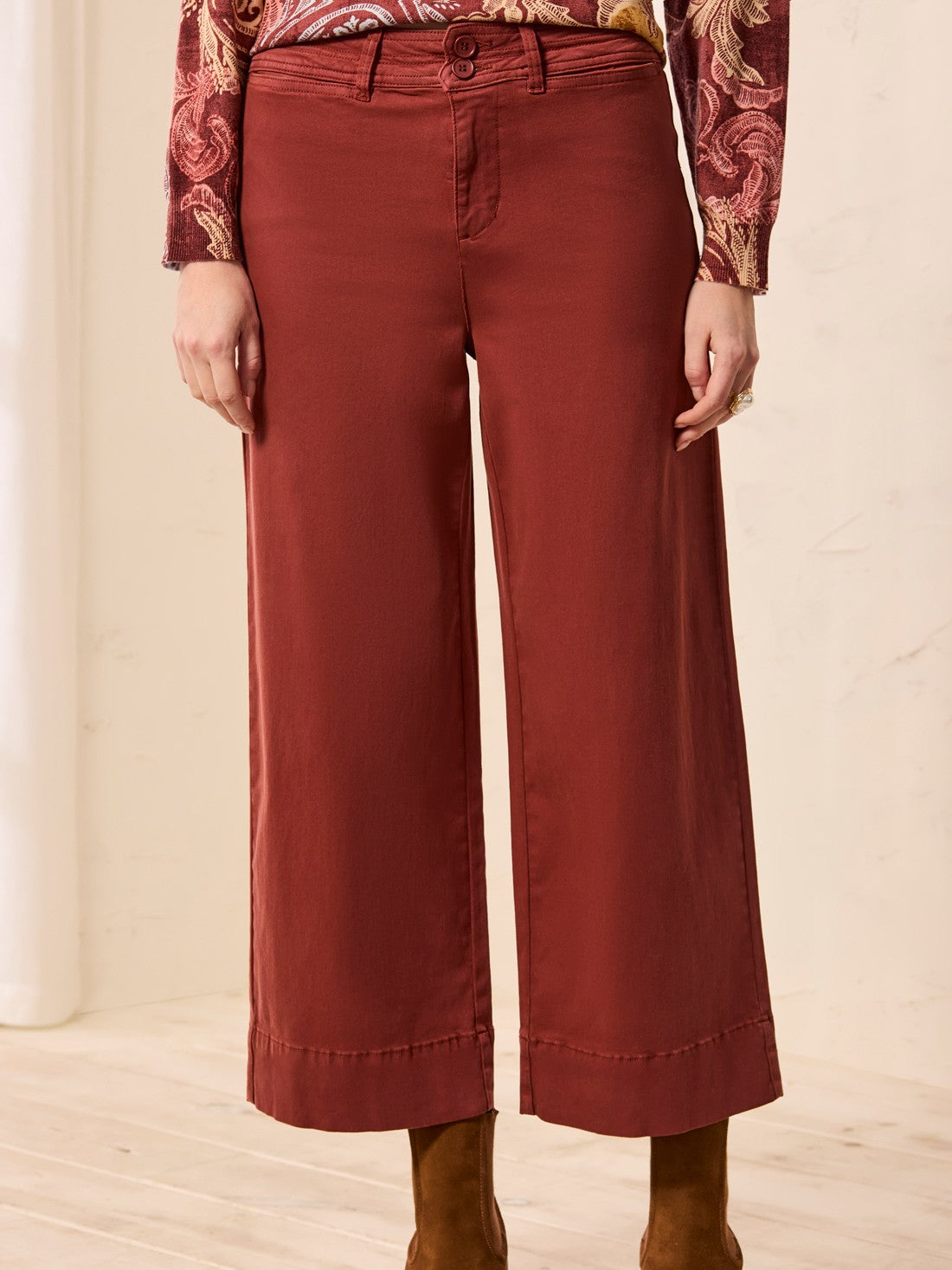 Tribal Comfort Fit 26" Palazzo Denim Pants in paprika color by Tribal Sportswear Inc., featuring wide-leg design.