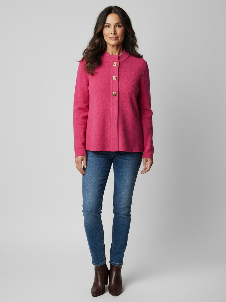 Audrey Saba Solid Button Front Cardigan
