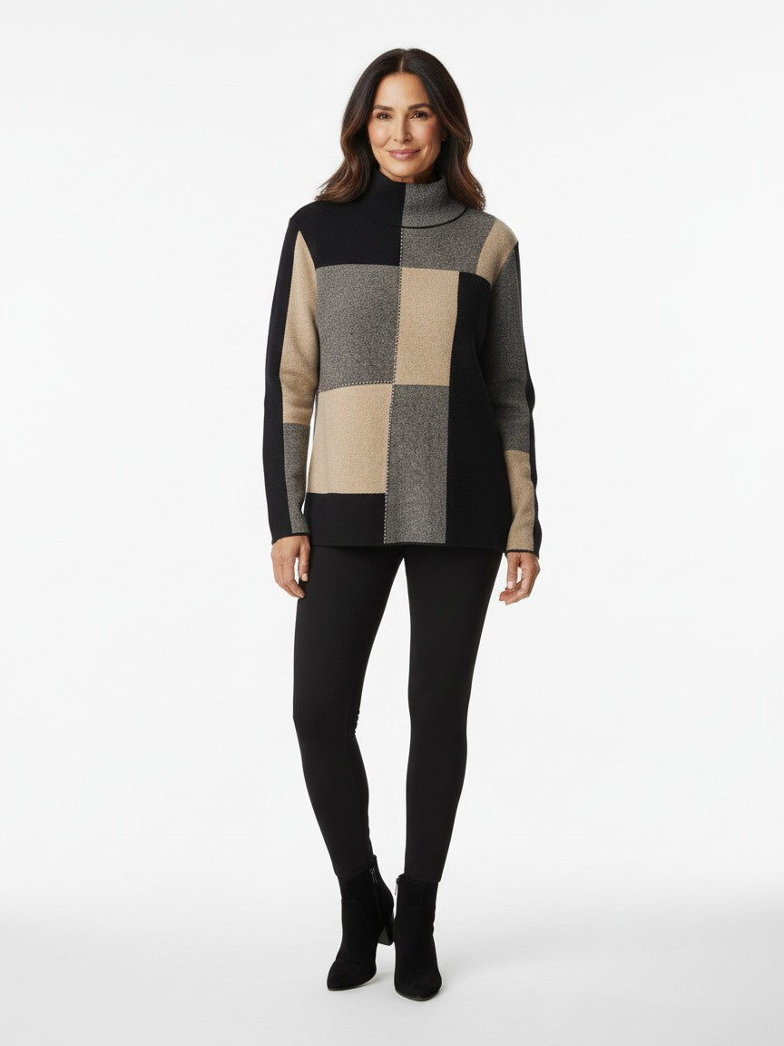Colour Block Mock Neck Sweater