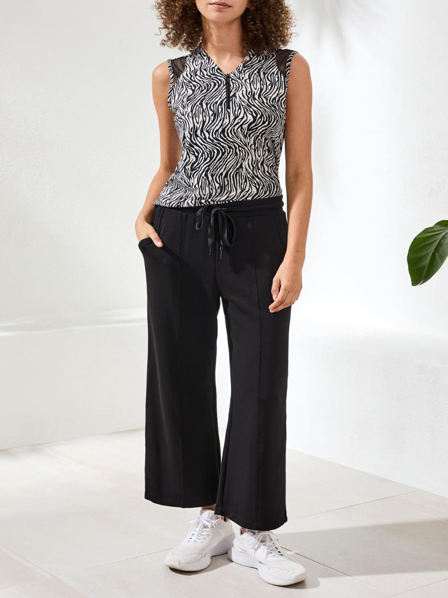 Tribal Techno Lux Tie-Waist Crop 26" Pants by Tribal Sportswear Inc. in black with front pockets and drawstring waist