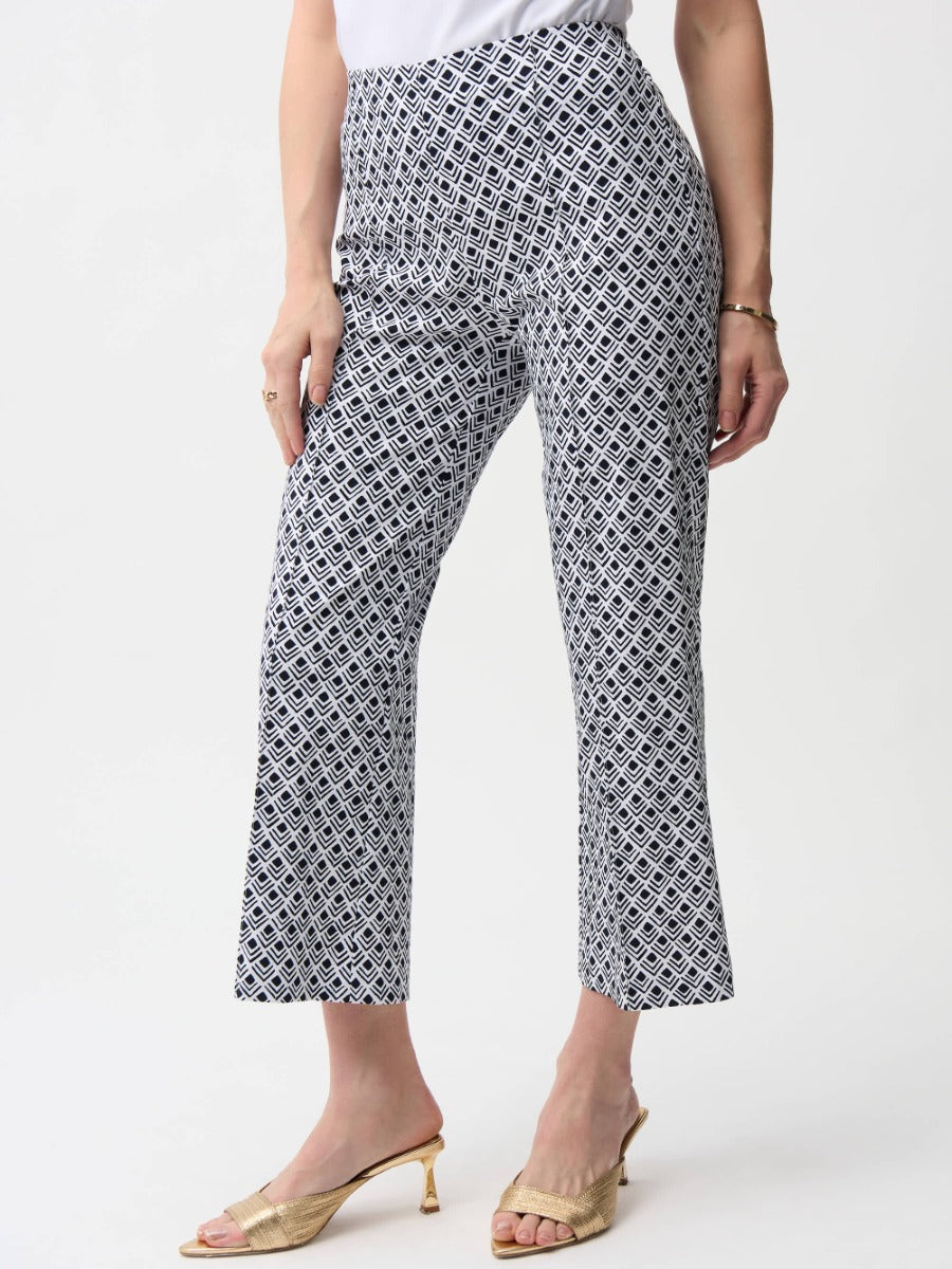 Joseph Ribkoff Millennium Geometric Pull-On 26" Pant in black and white geometric print by Joseph Ribkoff