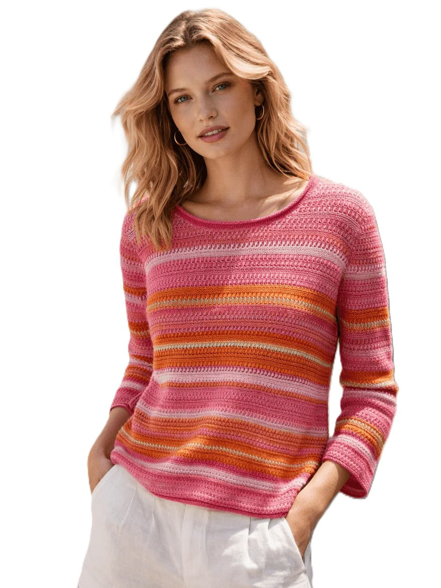 Orly Be Mine Striped Cotton Crew Neck Sweater with pink and orange stripes made by Orly, perfect for casual outfits