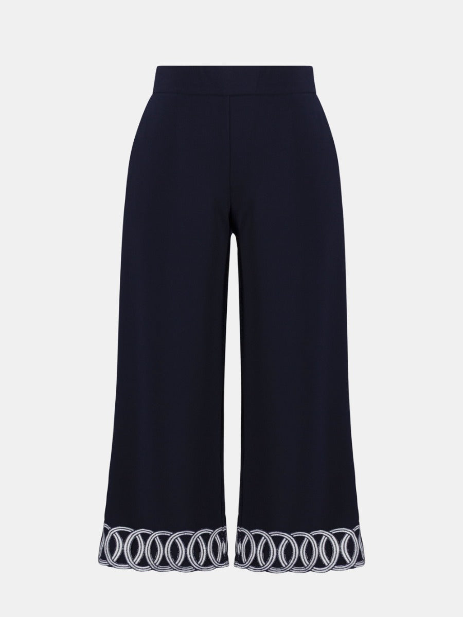 Joseph Ribkoff Suit and Tache 26" Crop Pant in navy with decorative loop embroidery at hem by Joseph Ribkoff