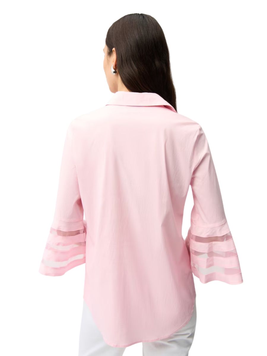 Joseph Ribkoff Poplin Bell Short Sleeve Blouse in light pink with sheer detail on sleeves by Joseph Ribkoff Tops