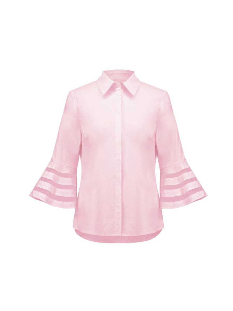 Joseph Ribkoff Poplin Bell Short Sleeve Blouse in light pink with flared sleeve details by Joseph Ribkoff tops.