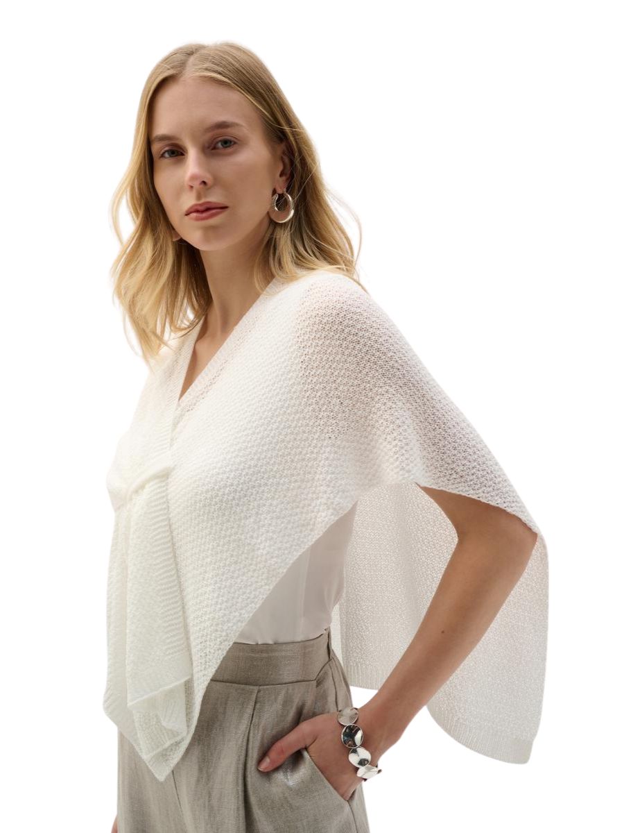 Lightweight cream knit accessories featuring Joseph Ribkoff Parker Soft Pull Thru Pashmina styled with neutral outfit