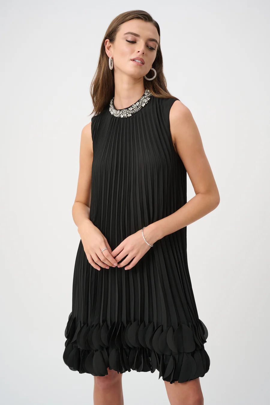 Joseph Ribkoff Embellished Pleated Sleeveless Dress