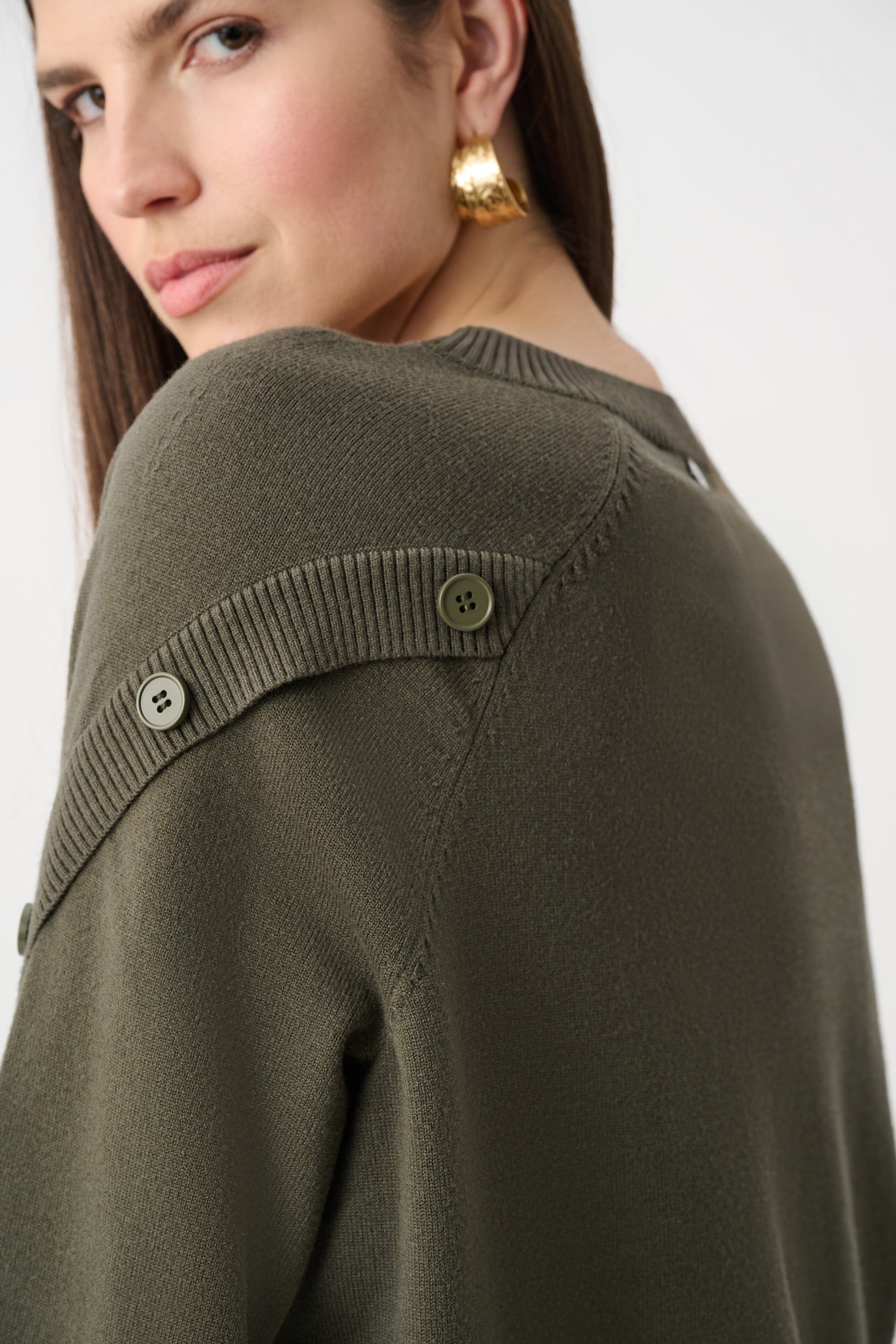 Joseph Ribkoff Tulip Sleeve Button Crew Sweater