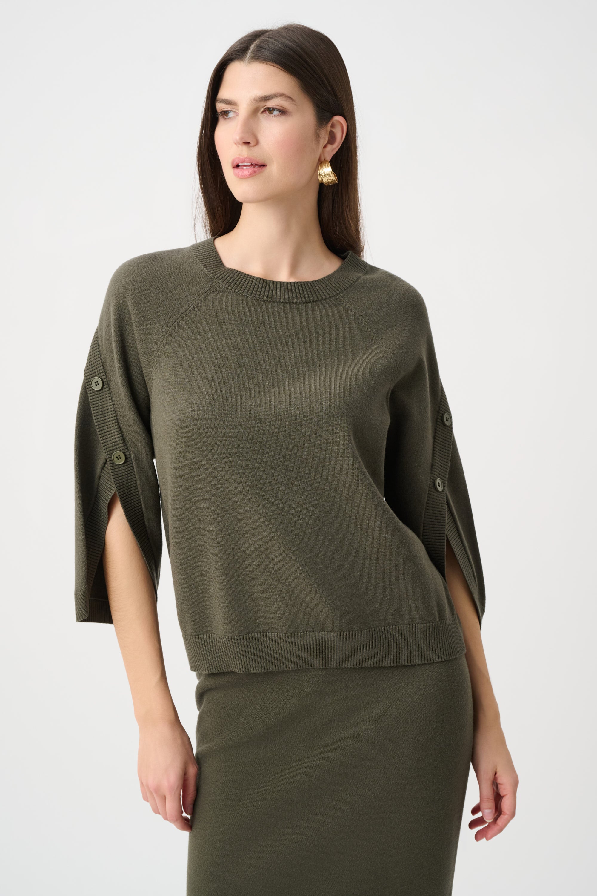 Joseph Ribkoff Tulip Sleeve Button Crew Sweater