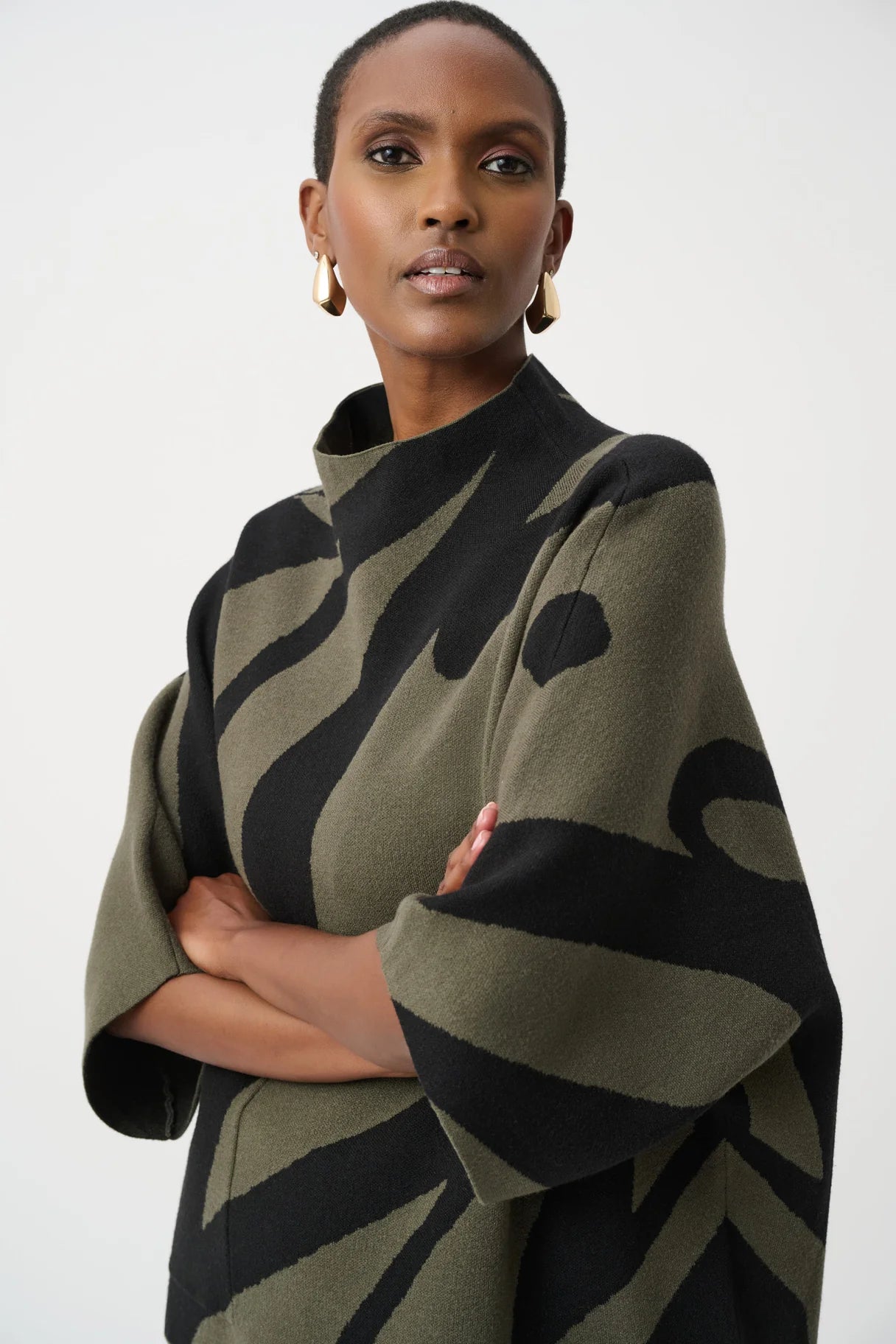 Joseph Ribkoff Zebra 3/4 Bell Sleeve Mock Neck Sweater