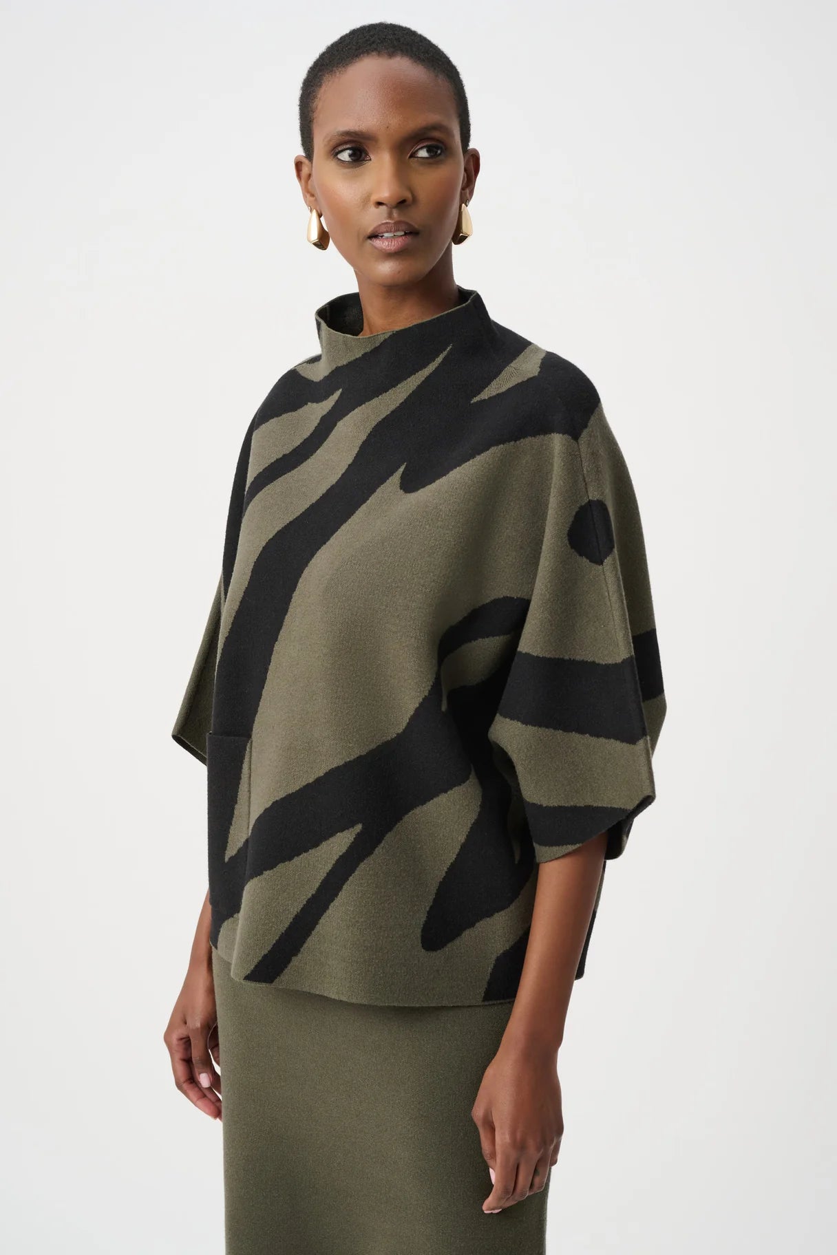 Joseph Ribkoff Zebra 3/4 Bell Sleeve Mock Neck Sweater