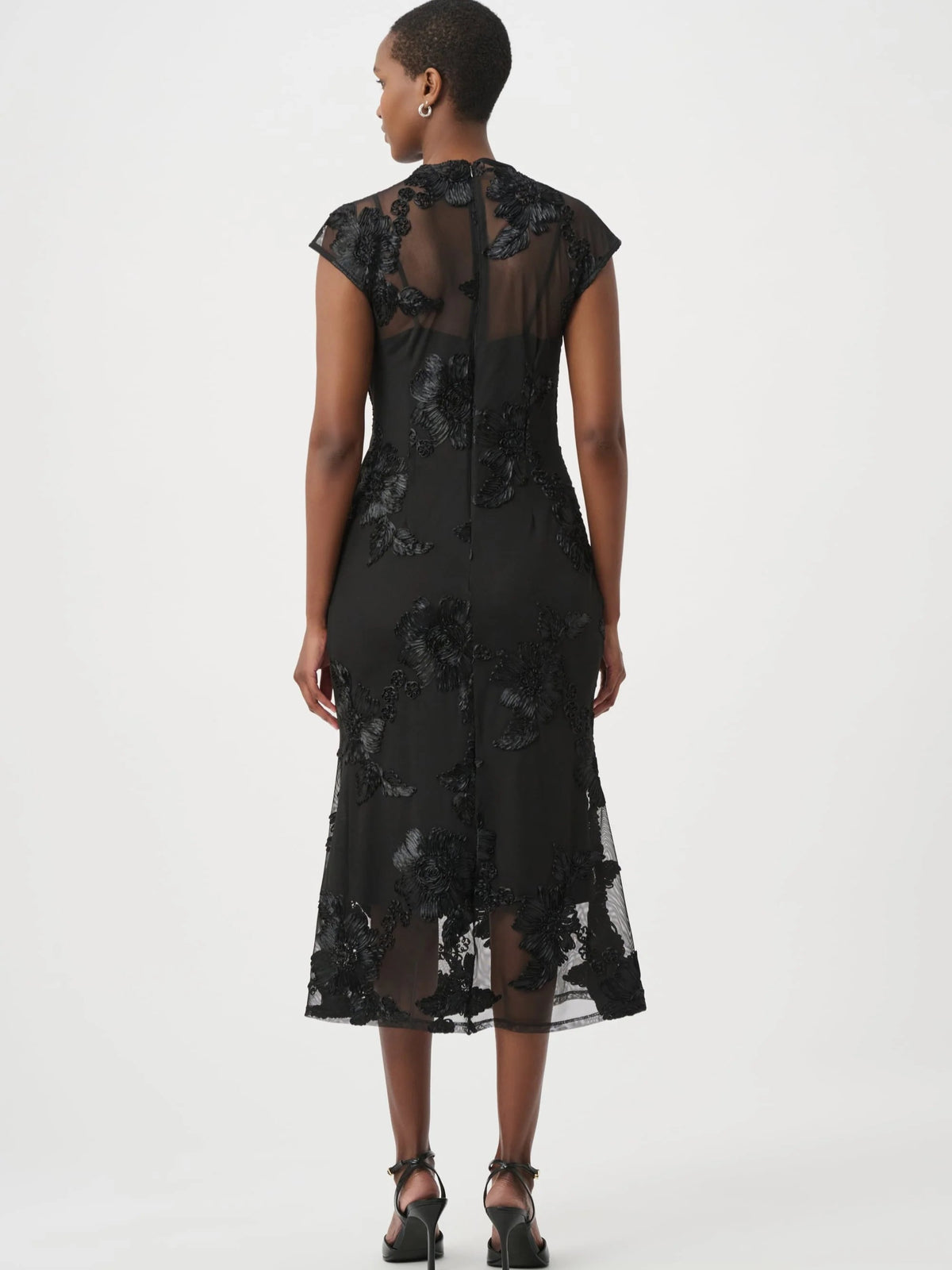 Joseph Ribkoff Embellished Trumpet Cap Sleeve Dress