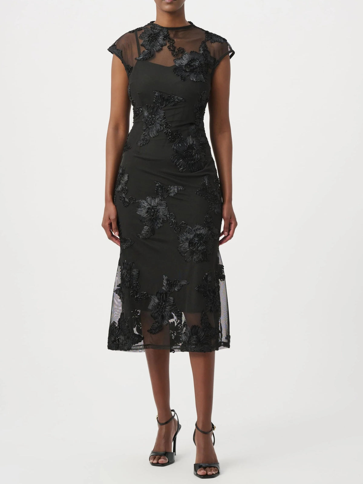 Joseph Ribkoff Embellished Trumpet Cap Sleeve Dress