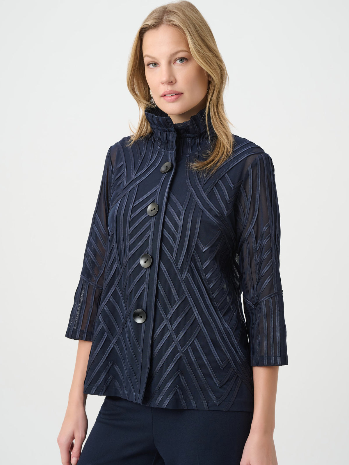 Joseph Ribkoff Tone-on-Tone Mesh Soutache Jacket