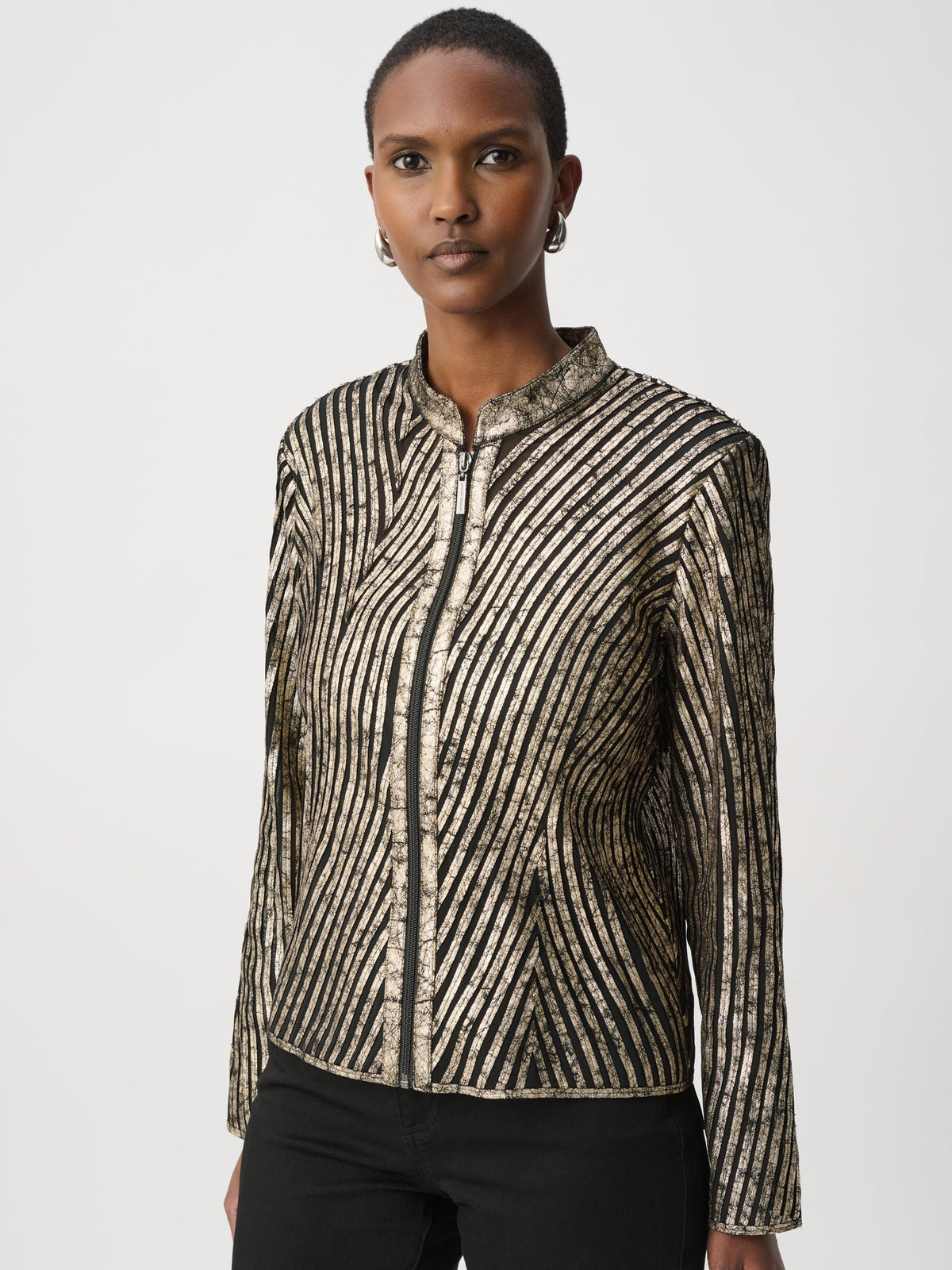 Joseph Ribkoff Metallic Mesh Soutache Zip Jacket