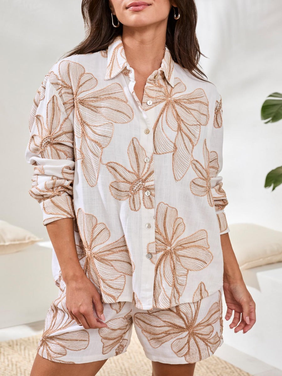 Tribal Fleur Desert Embroidered Long-Sleeve Blouse