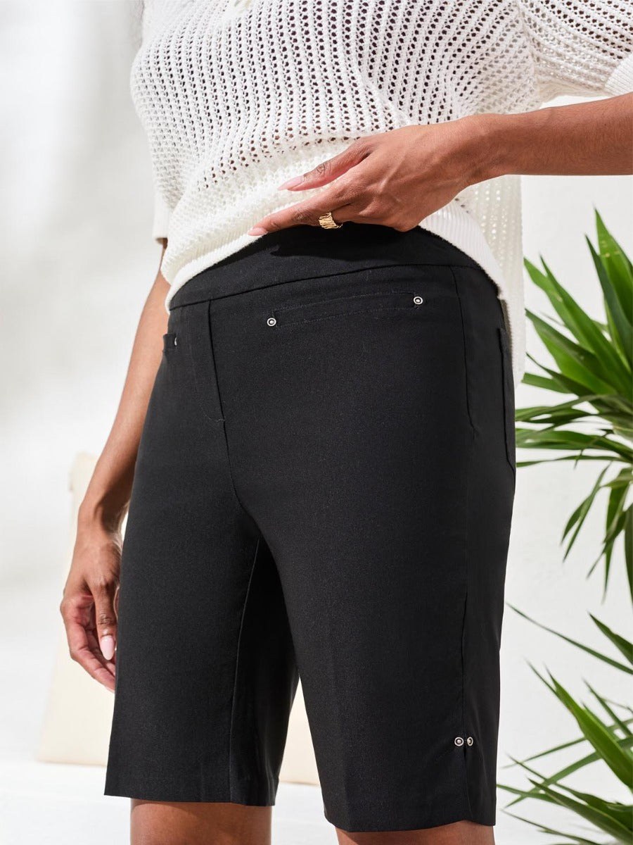 Tribal Flatten It 10" Stretch Shorts in black by Tribal Sportswear Inc., featuring a fitted design and secure pockets.