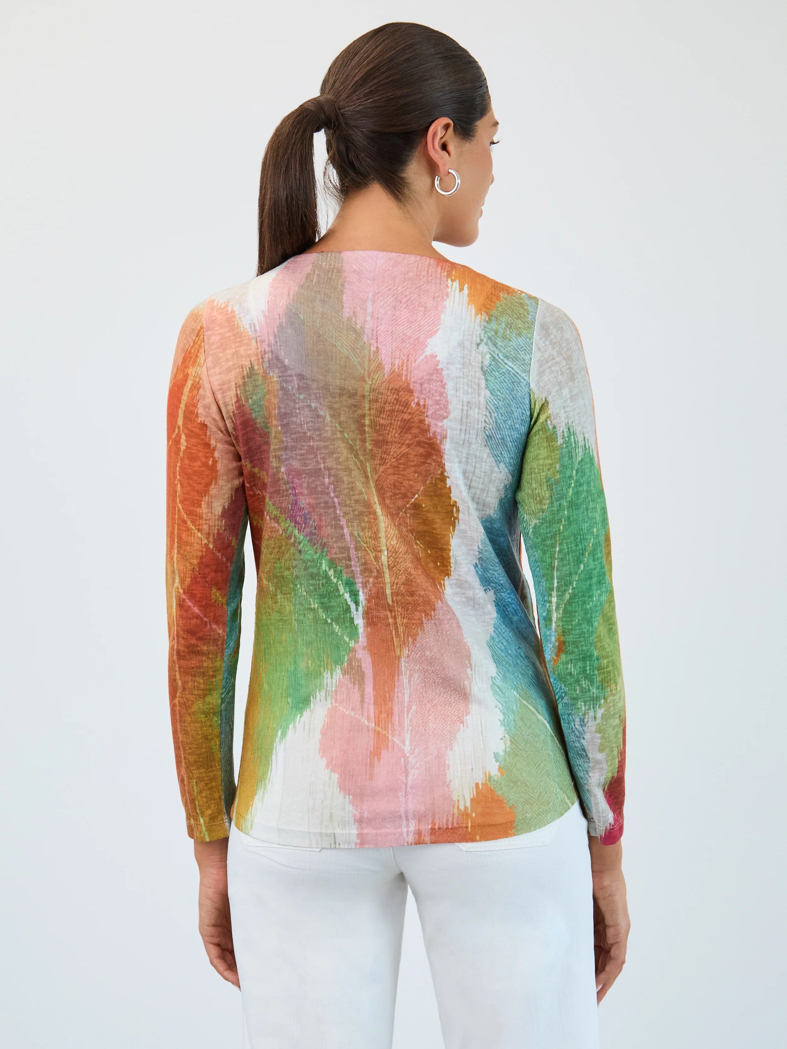 FDJ Leafy Notch Long Sleeve Top