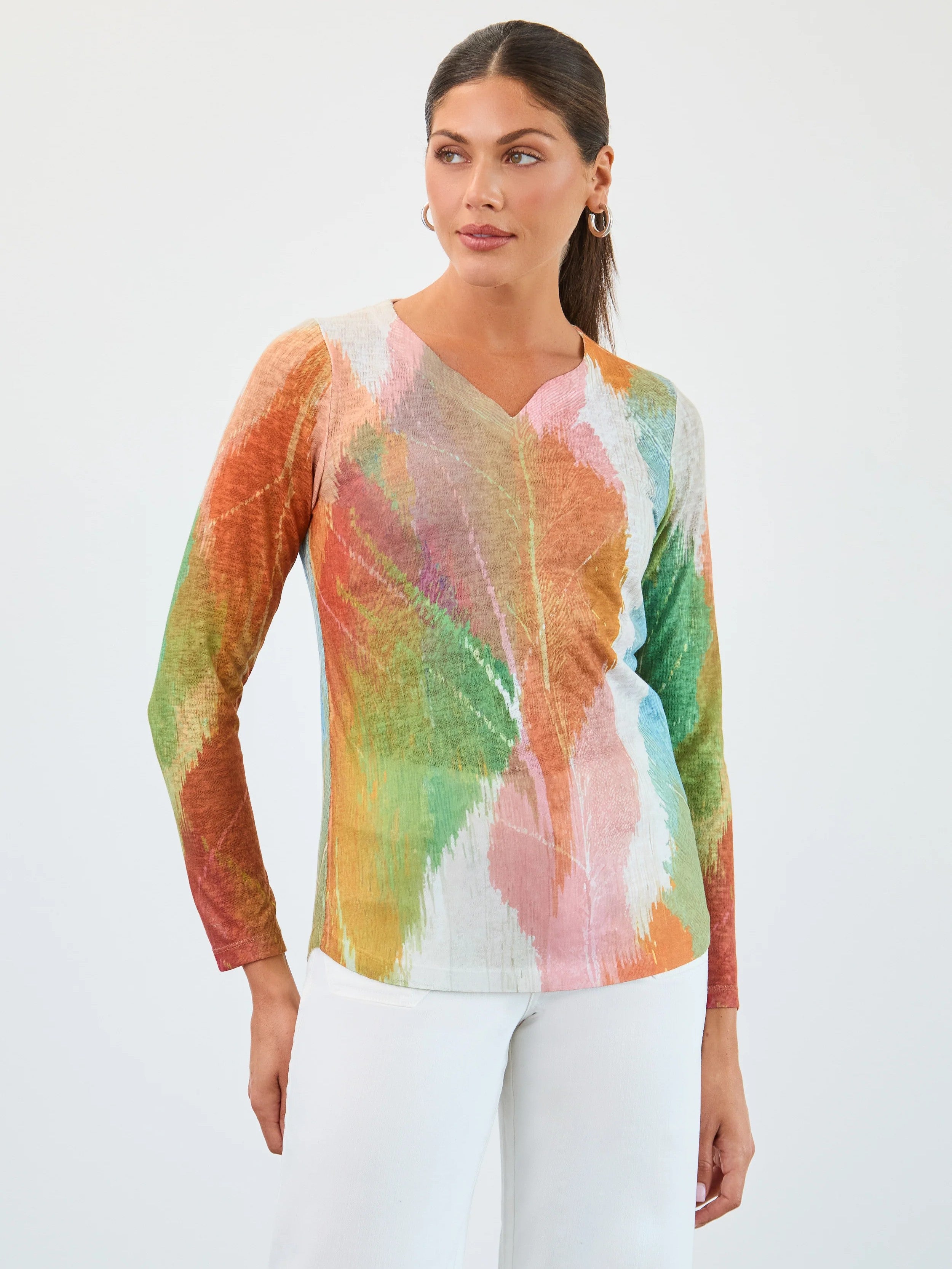 FDJ Leafy Notch Long Sleeve Top