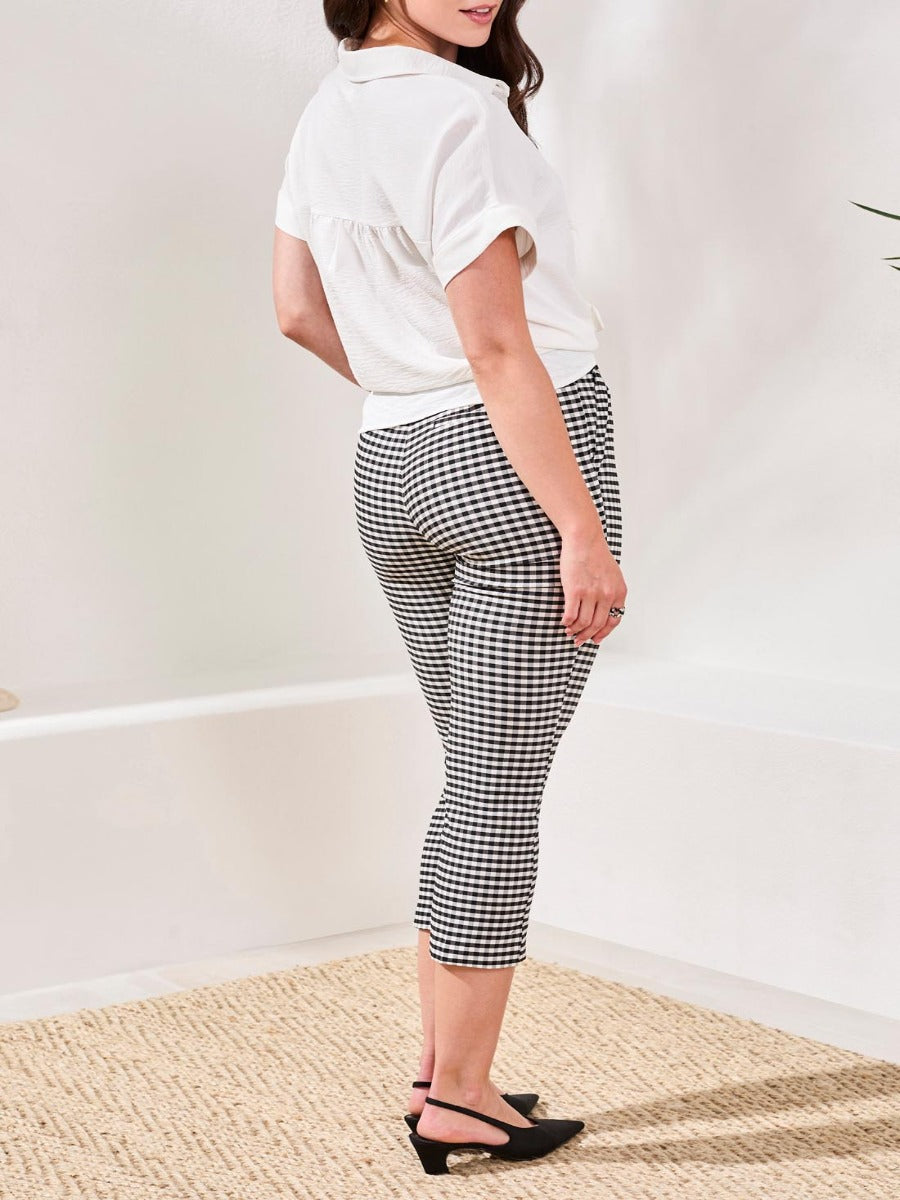 Tribal Prep N Petals Gingham 25" Pant by Tribal Sportswear Inc. in black and white gingham pattern