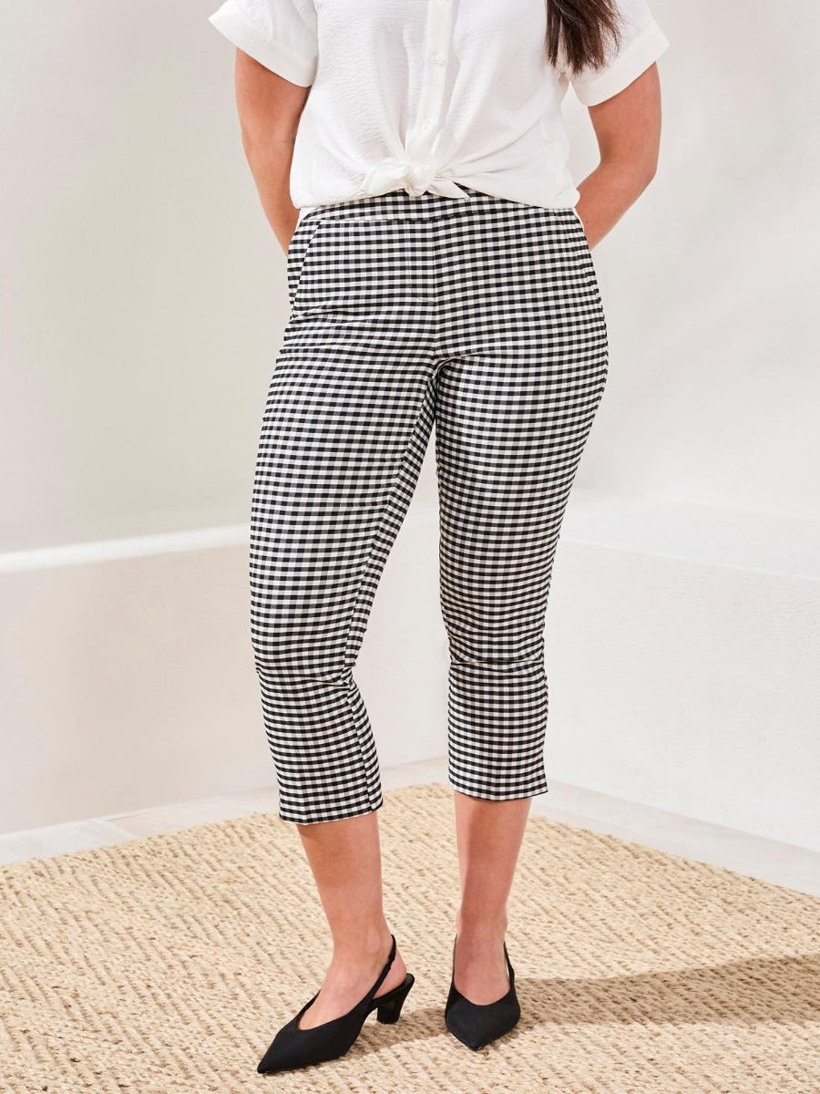 Tribal Prep N Petals Gingham 25" Pant in black and white gingham pattern by Tribal Sportswear Inc.