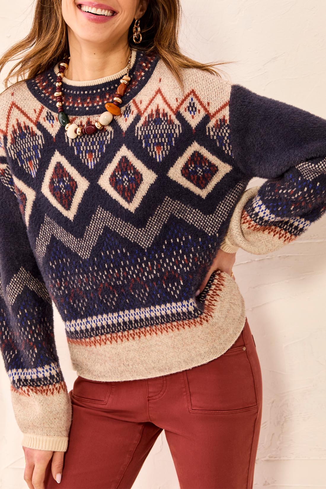 Tribal Soho Good Intarsia Crew Neck Sweater