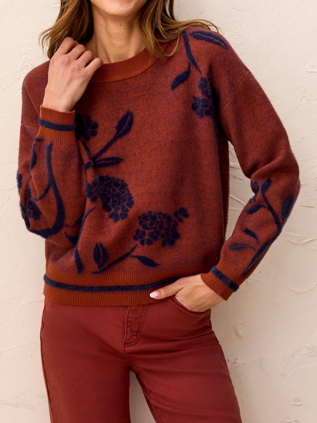 Tribal Soho Good Eyelash Flower Crew Neck Sweater