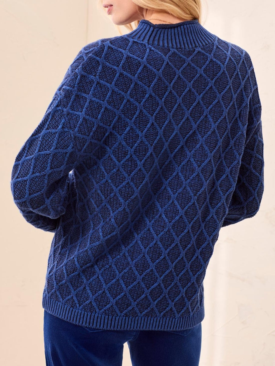 Tribal Cotton Cable Mock Neck Sweater