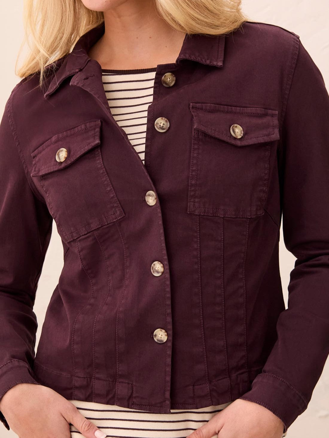 Tribal Cotton Long Sleeve Button Front Jacket with Horn Buttons
