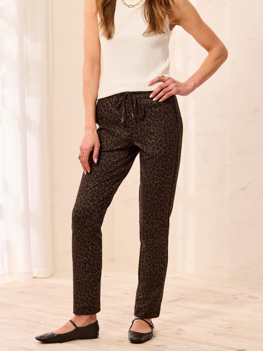 Tribal Ponte Drawstring Leopard Pant