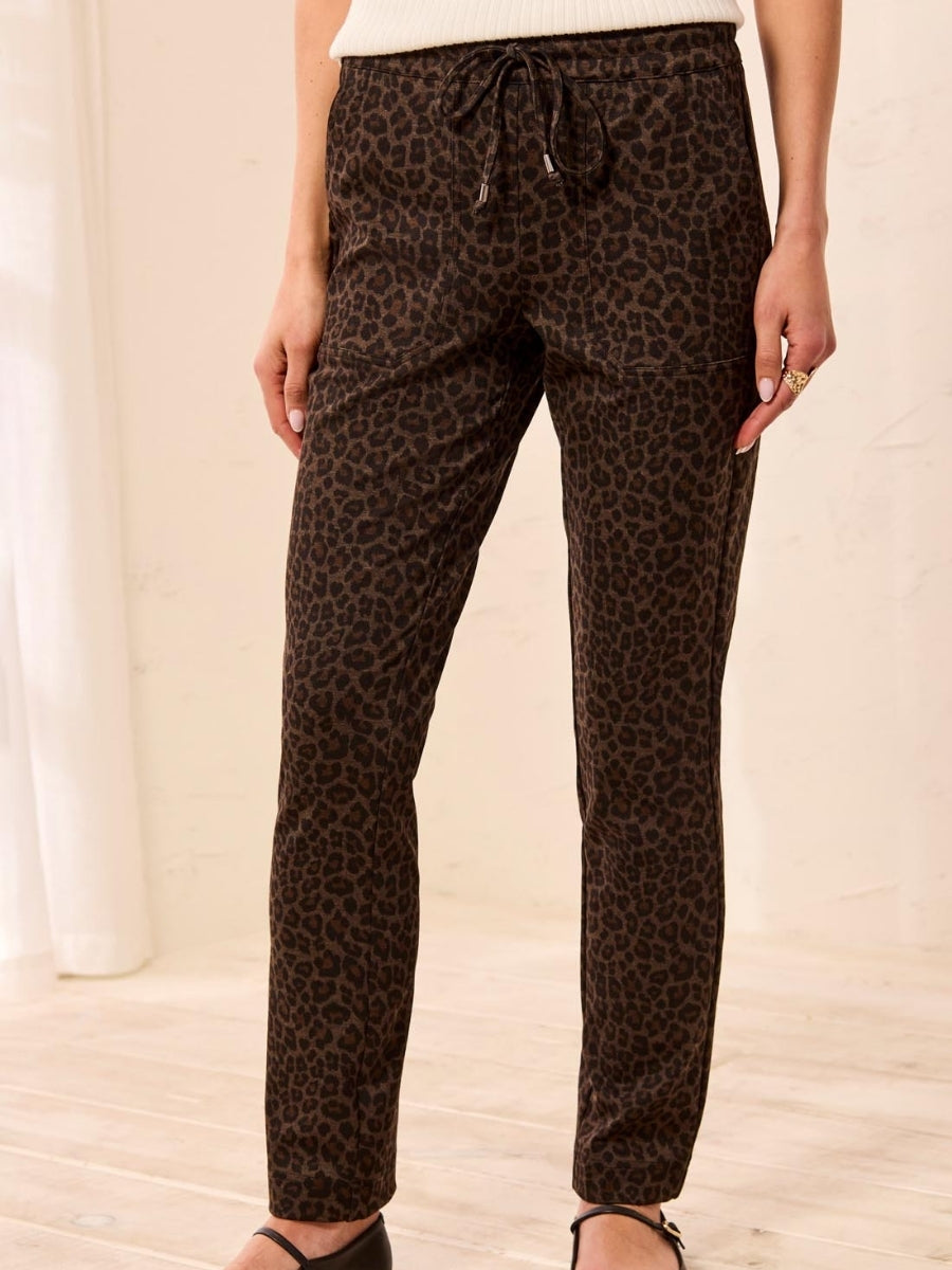 Tribal Ponte Drawstring Leopard Pant