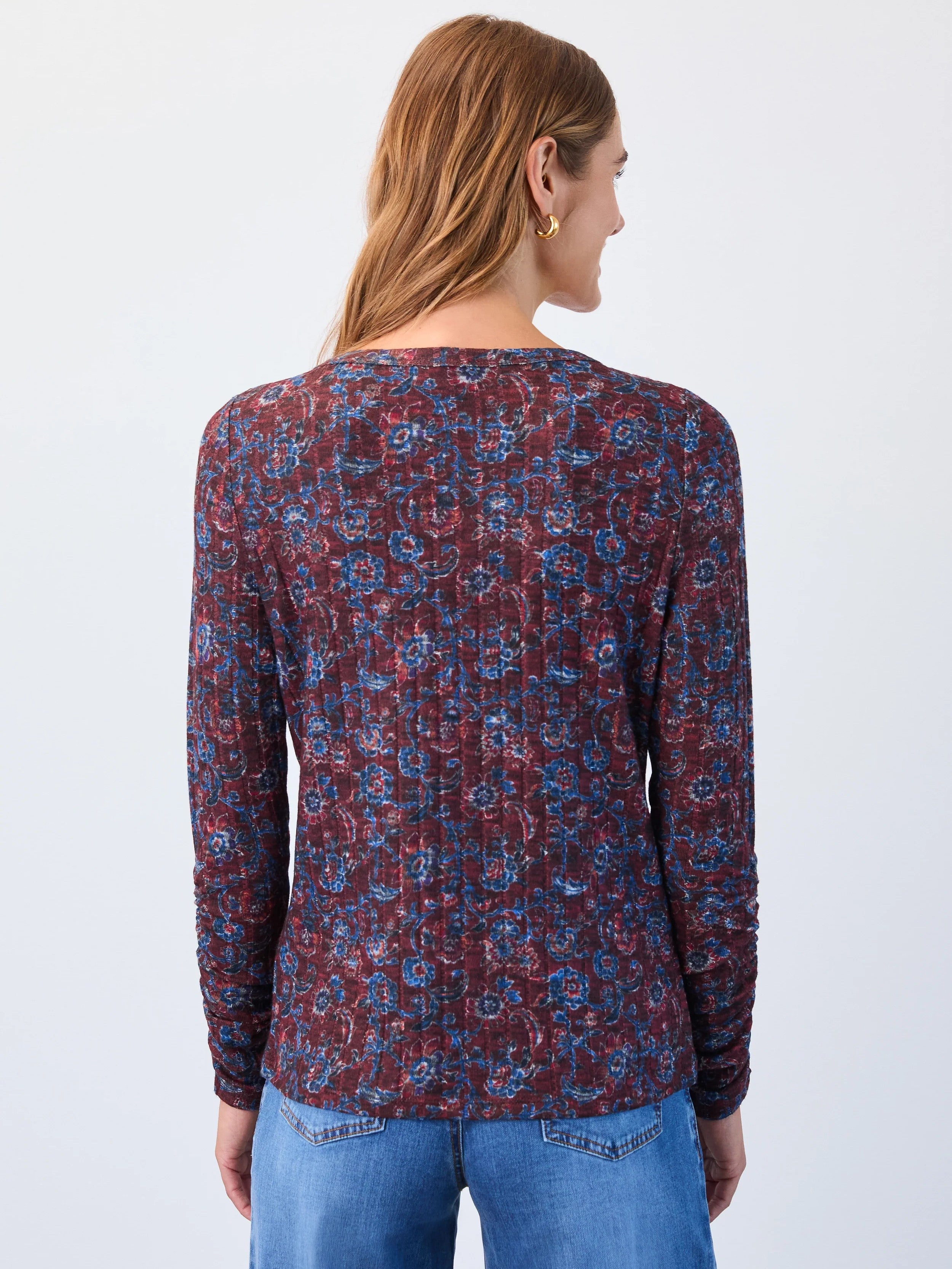 FDJ Floral V-Neck Long Sleeve Top