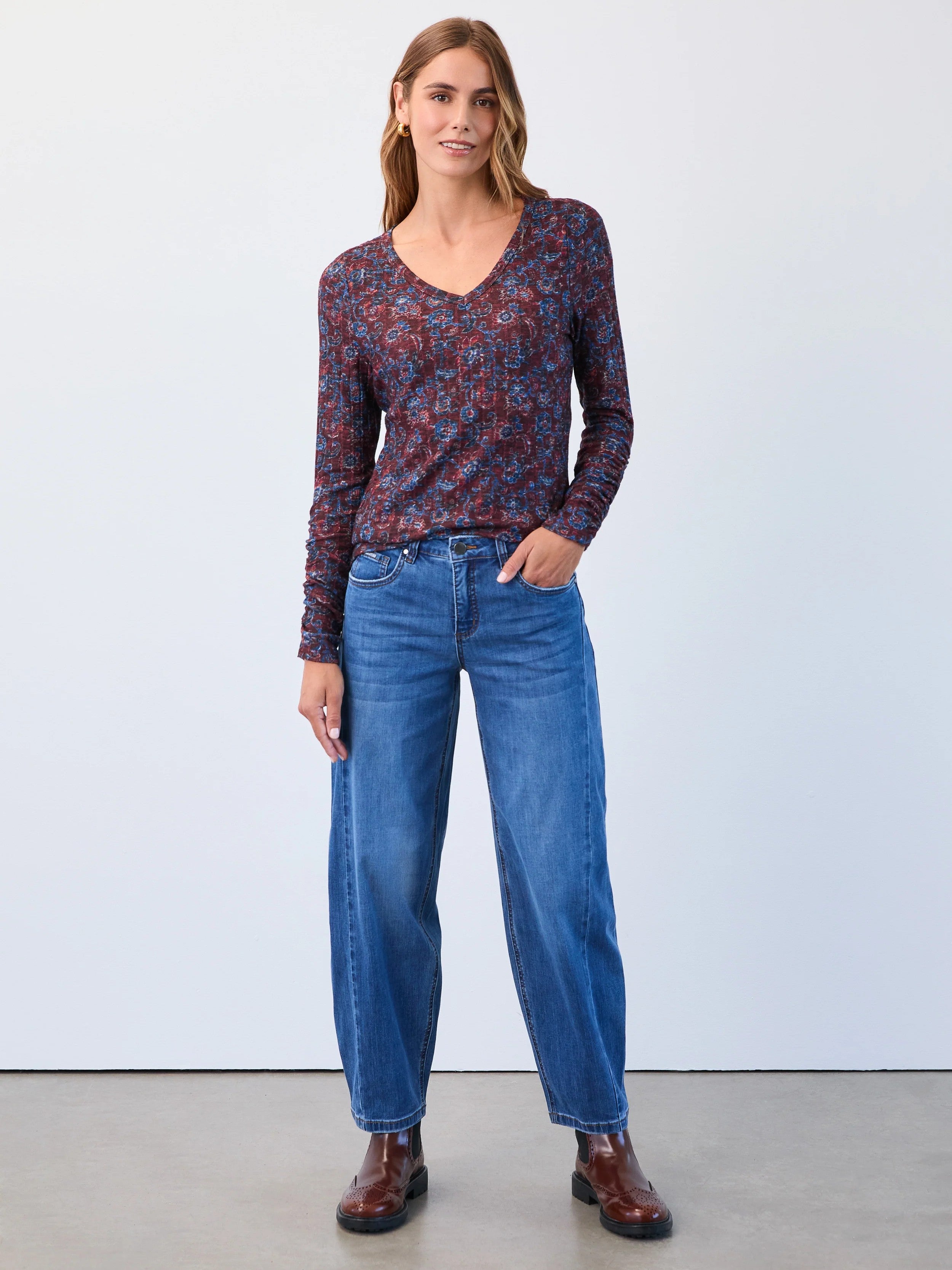 FDJ Floral V-Neck Long Sleeve Top