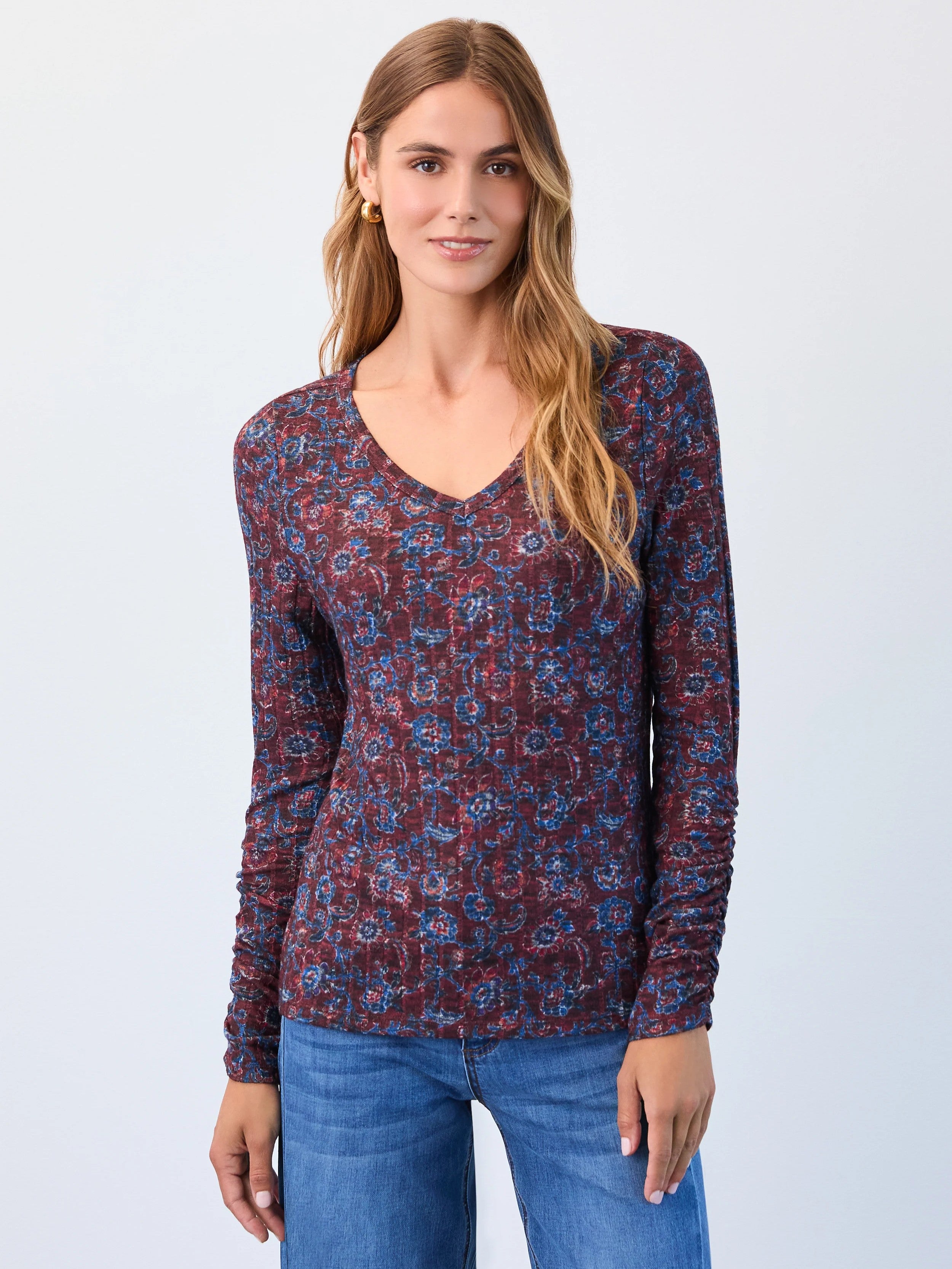 FDJ Floral V-Neck Long Sleeve Top