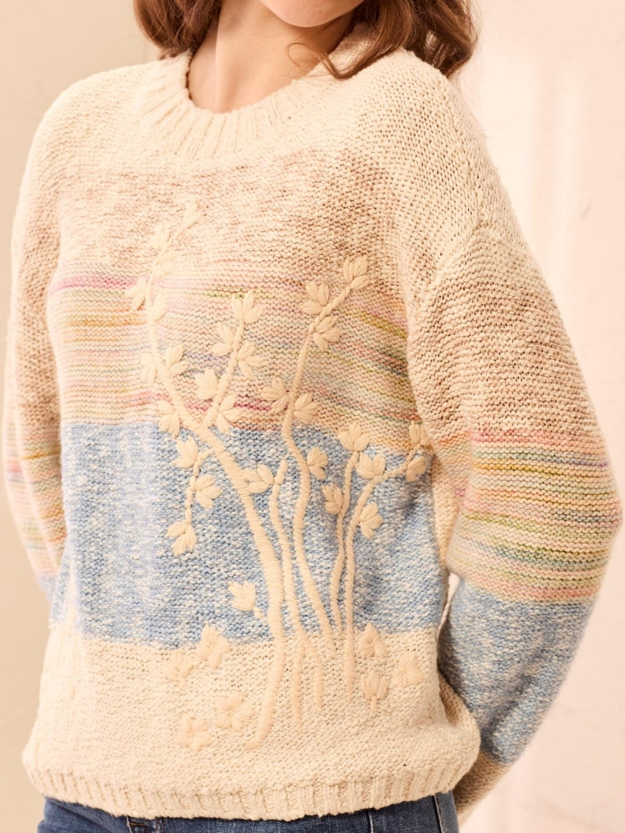 Tribal Paisley Park Embroidered Cotton Crew Sweater