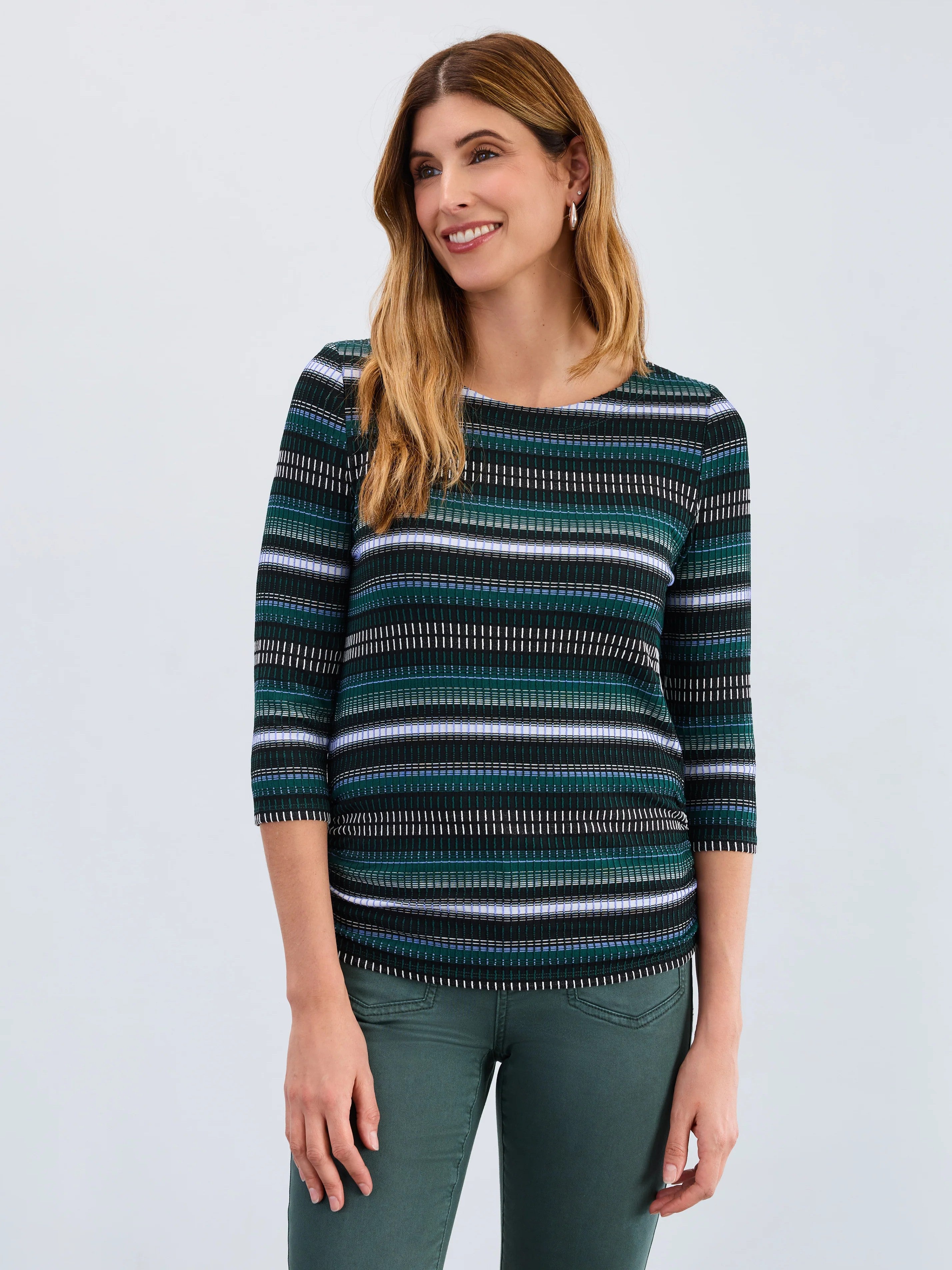 FDJ 3/4 Sleeve Ruched Side Top
