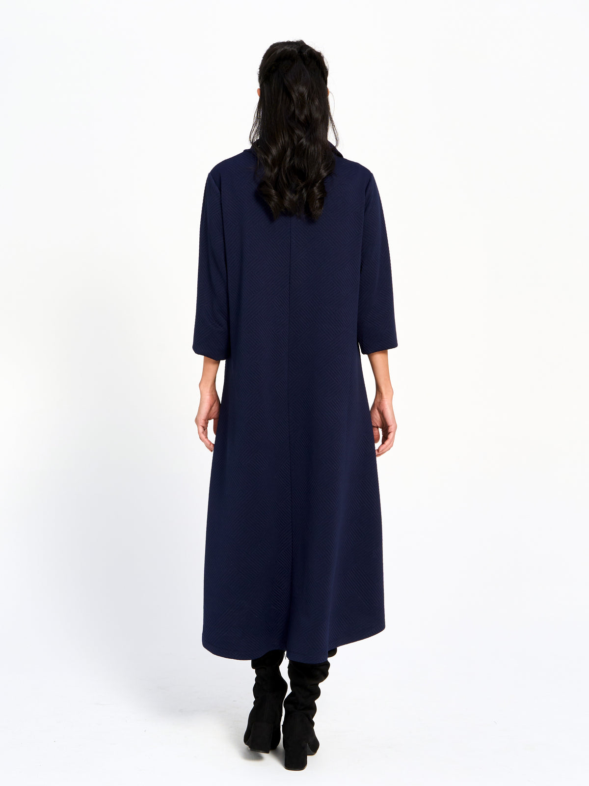 Otto Textured Cowl Neck 3/4 Sleeve Pocket Midi Dress
