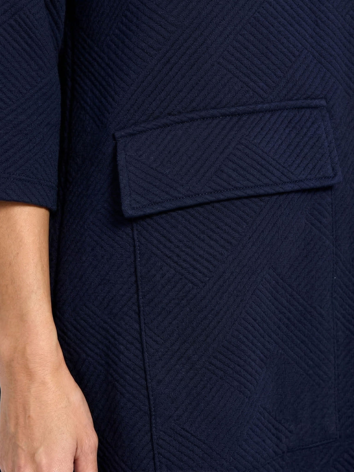 Otto Textured Cowl Neck 3/4 Sleeve Pocket Midi Dress