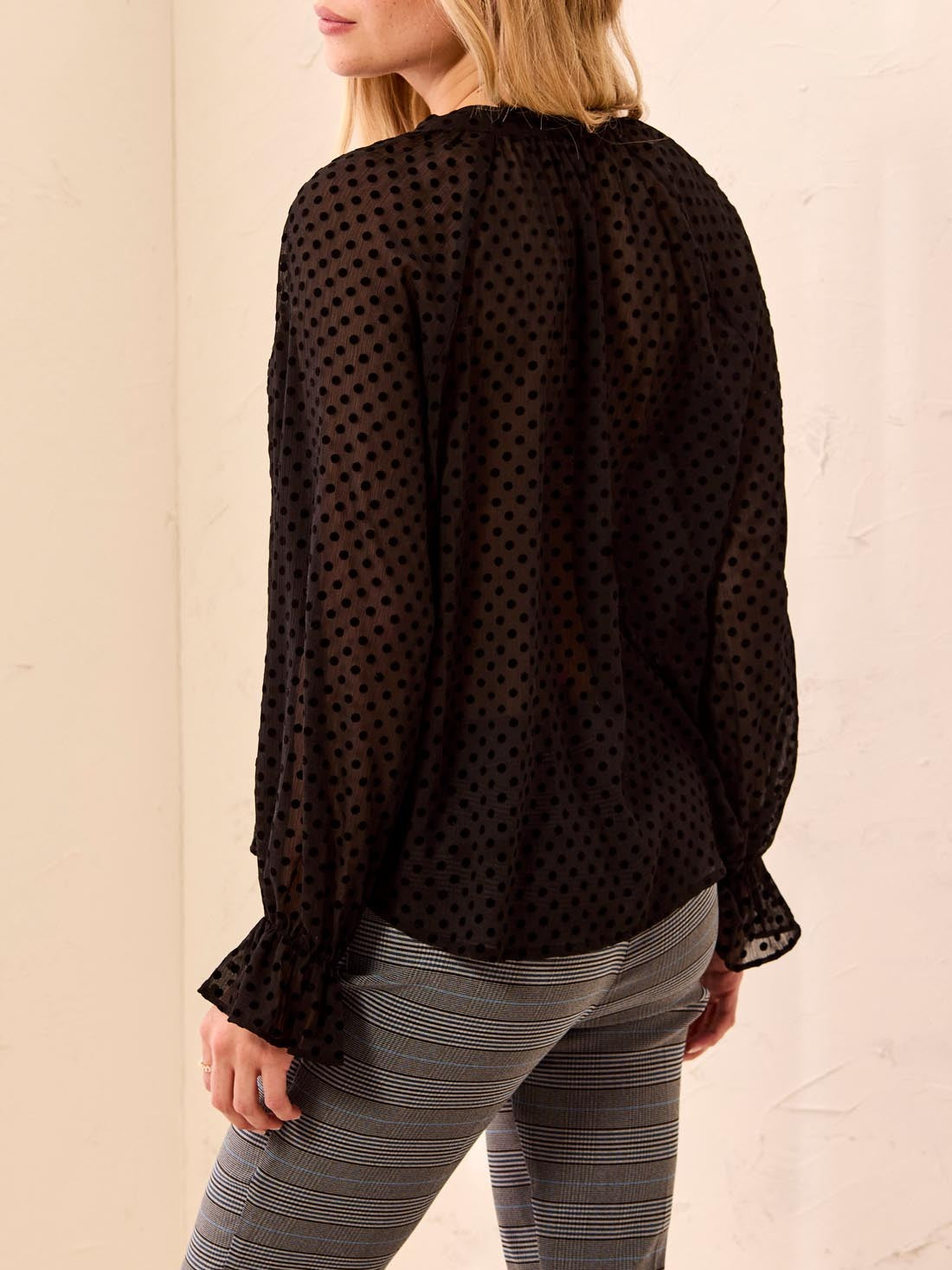 Tribal Swiss Dot Long Sleeve Tie Blouse