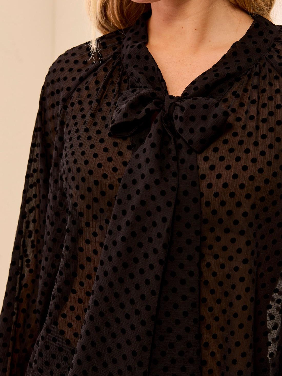 Tribal Swiss Dot Long Sleeve Tie Blouse