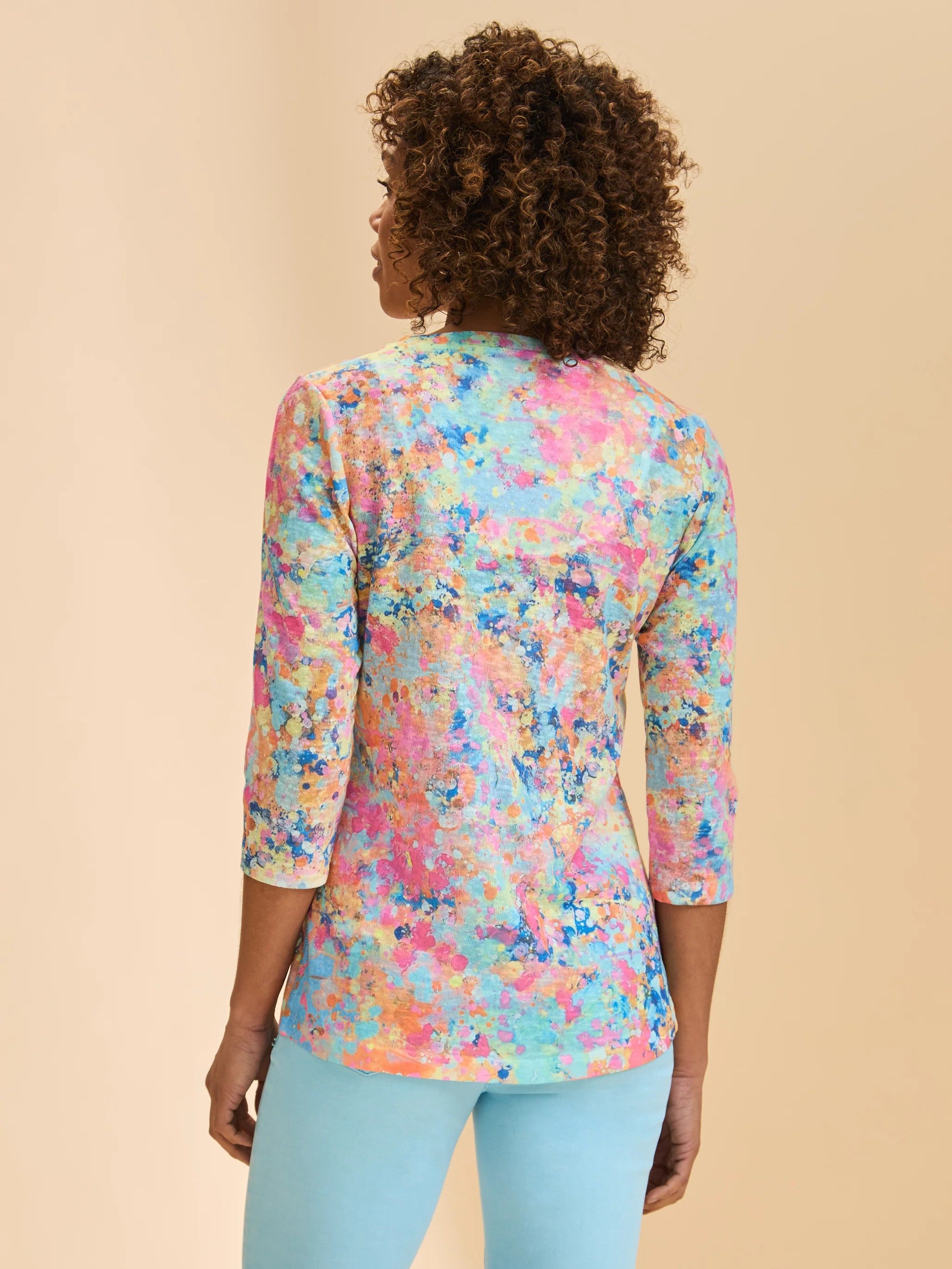 FDJ Sparkles Floral V-Neck 3/4 Sleeve Top