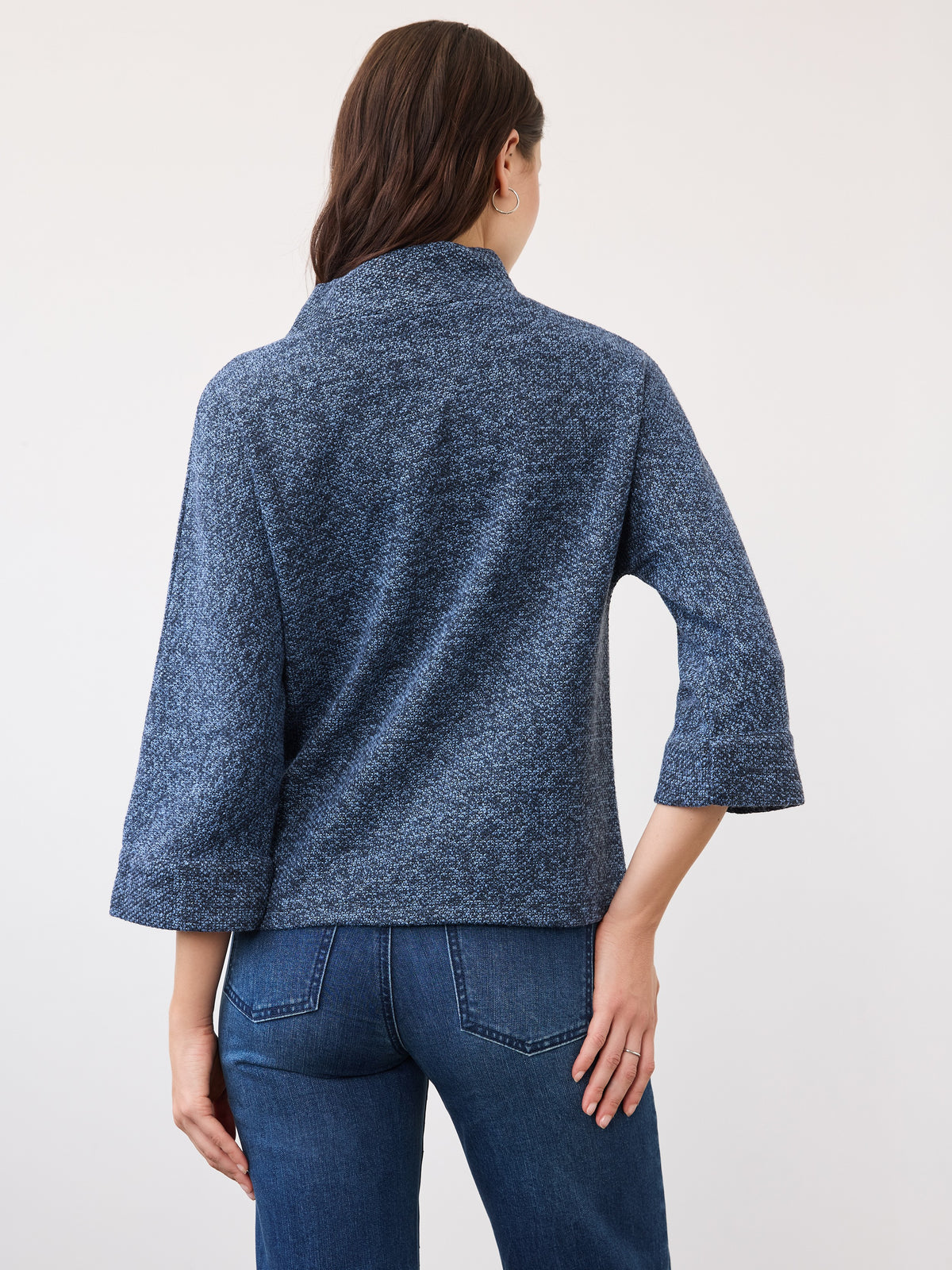 FDJ Tweed Mock Neck 3/4 Sleeve Top