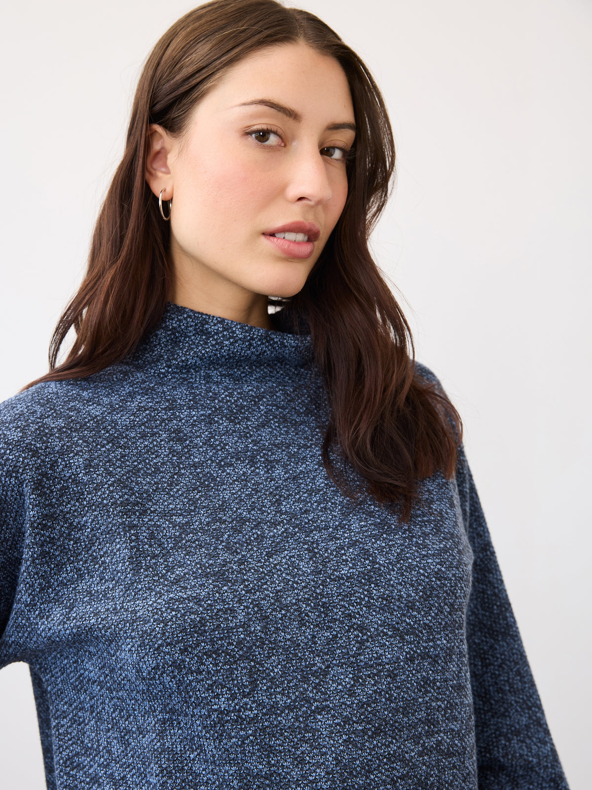 FDJ Tweed Mock Neck 3/4 Sleeve Top