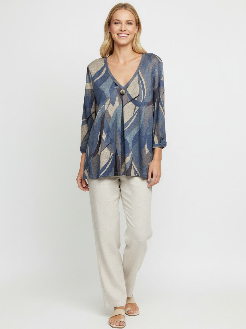 Hacci V-Button 3/4 Sleeve Top