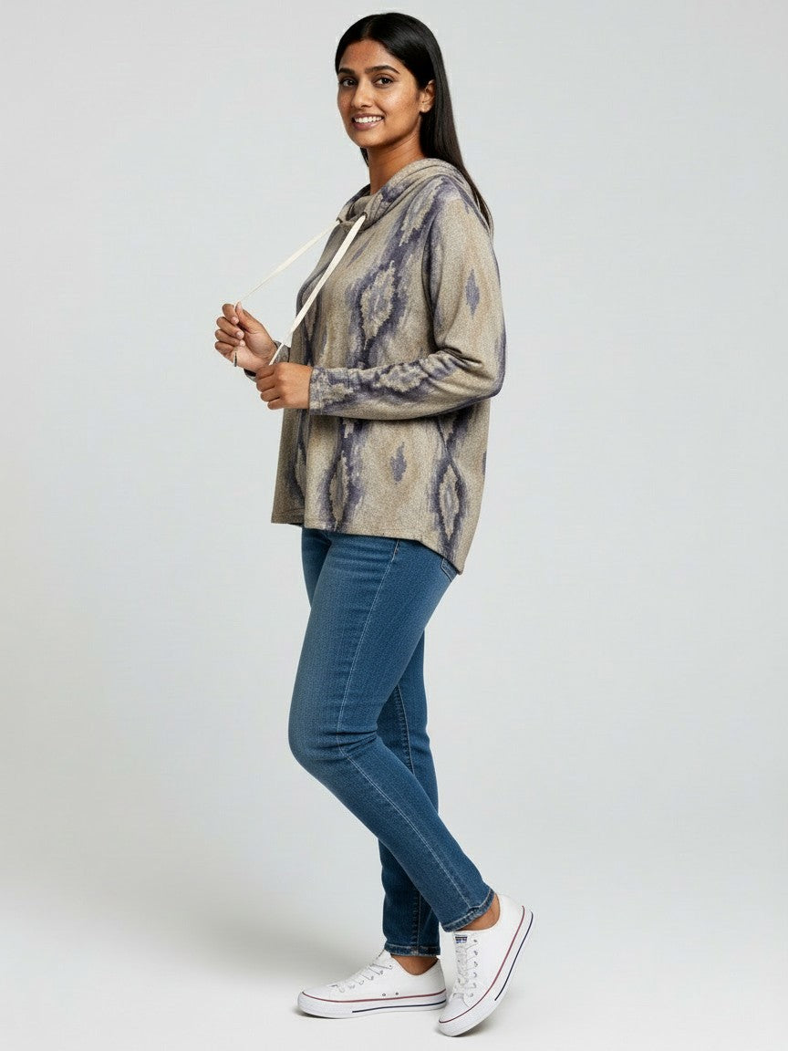 Hacci Floral Tie Cowl Neck Long Sleeve Top