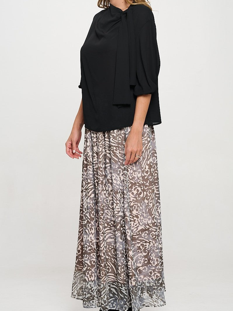 Sheer Neck Scarf Blouse