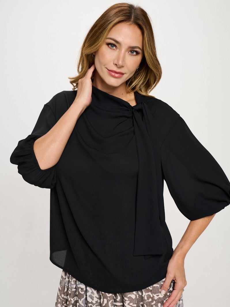 Sheer Neck Scarf Blouse
