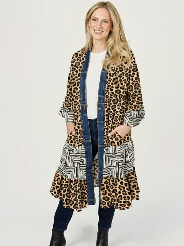 Shannon Passero Ying Leopard Tiered Denim Kimono