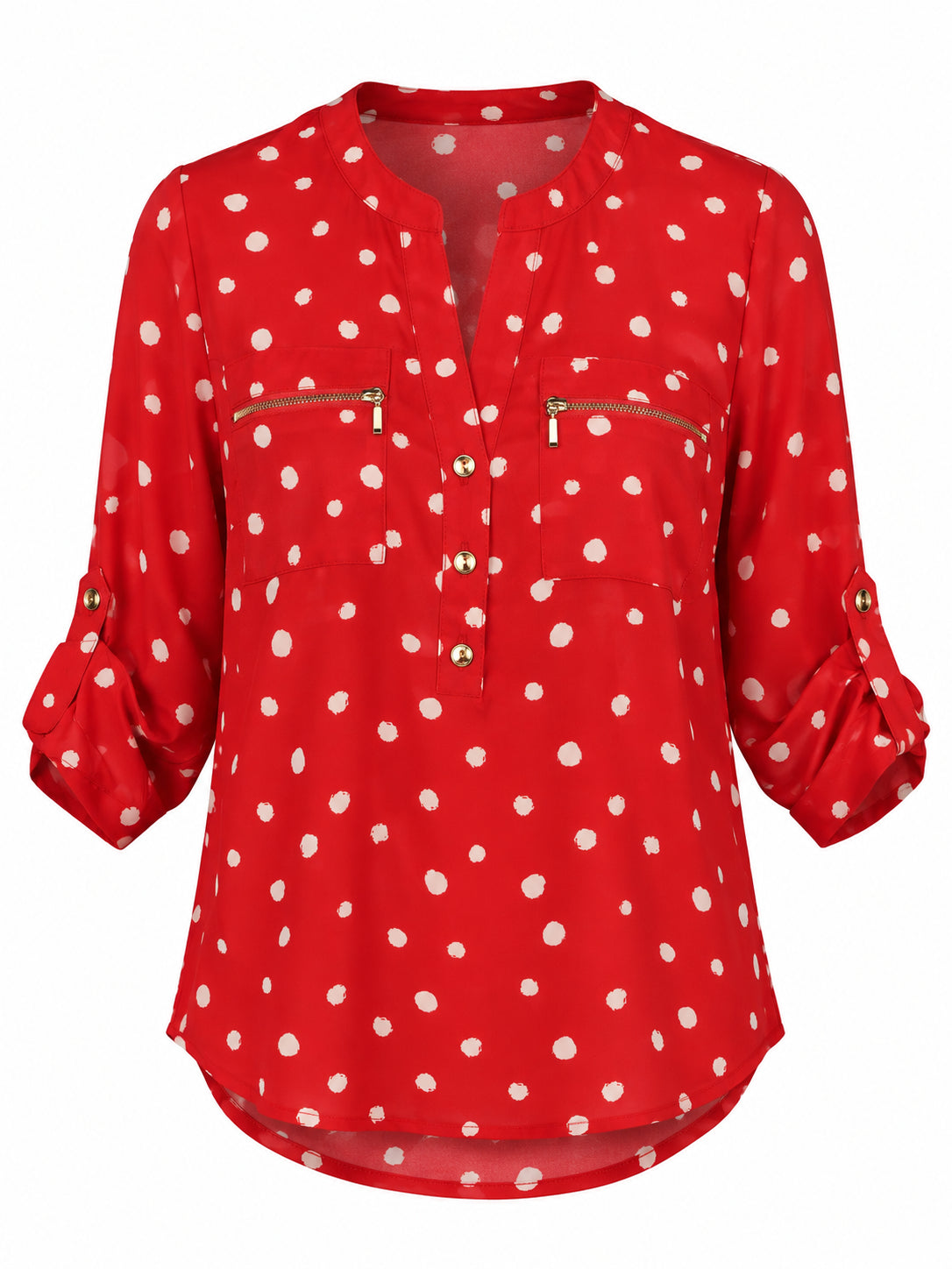 Polka Dot Zip Pocket Blouse